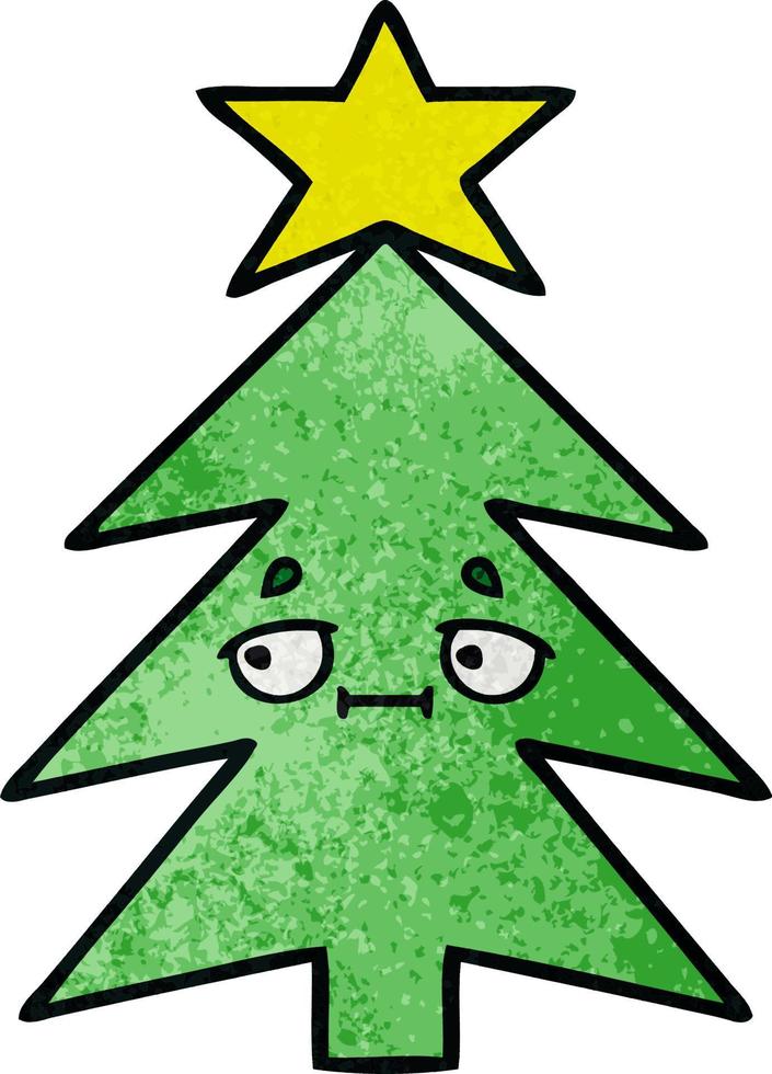 retro grunge texture cartoon christmas tree vector
