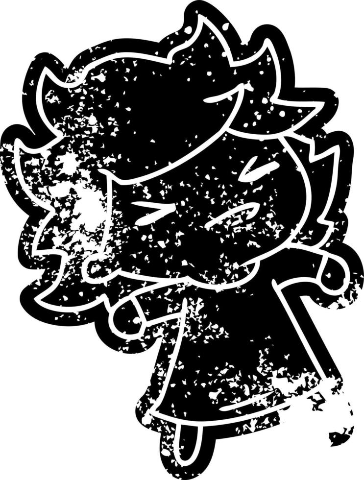 grunge icon of a cute kawaii girl vector