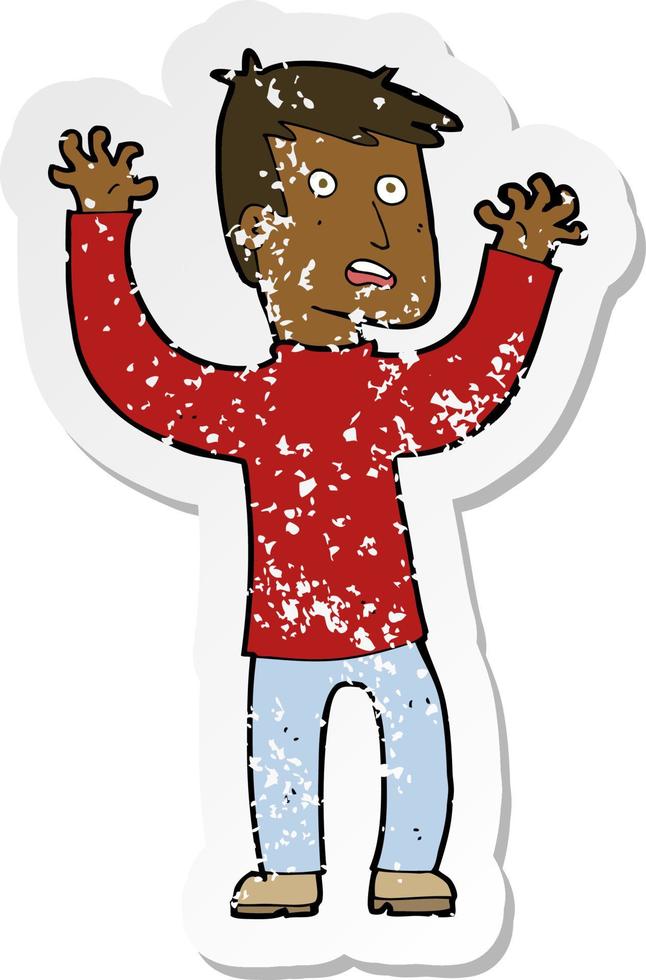 retro distressed sticker of a cartoon terrified man vector