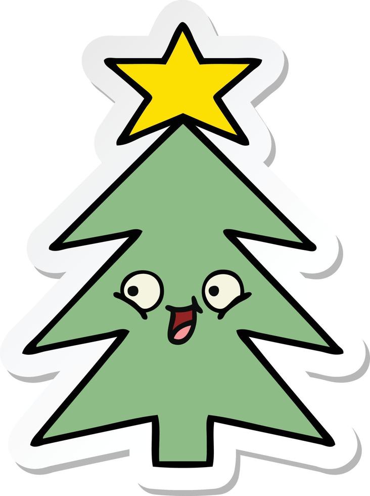sticker of a cute cartoon christmas tree vector