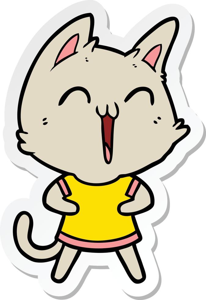 sticker of a happy cartoon cat vector