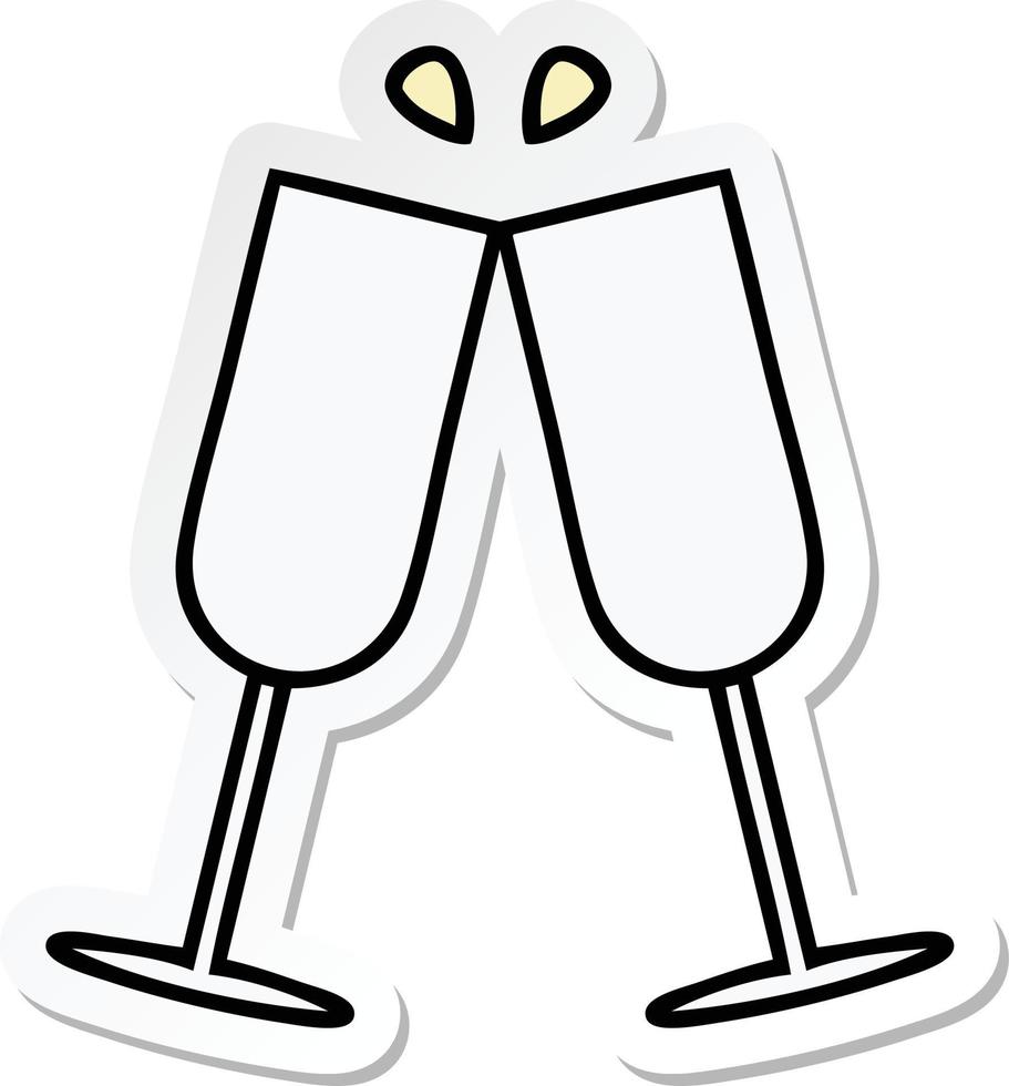 sticker of a cute cartoon clinking champagne flutes vector