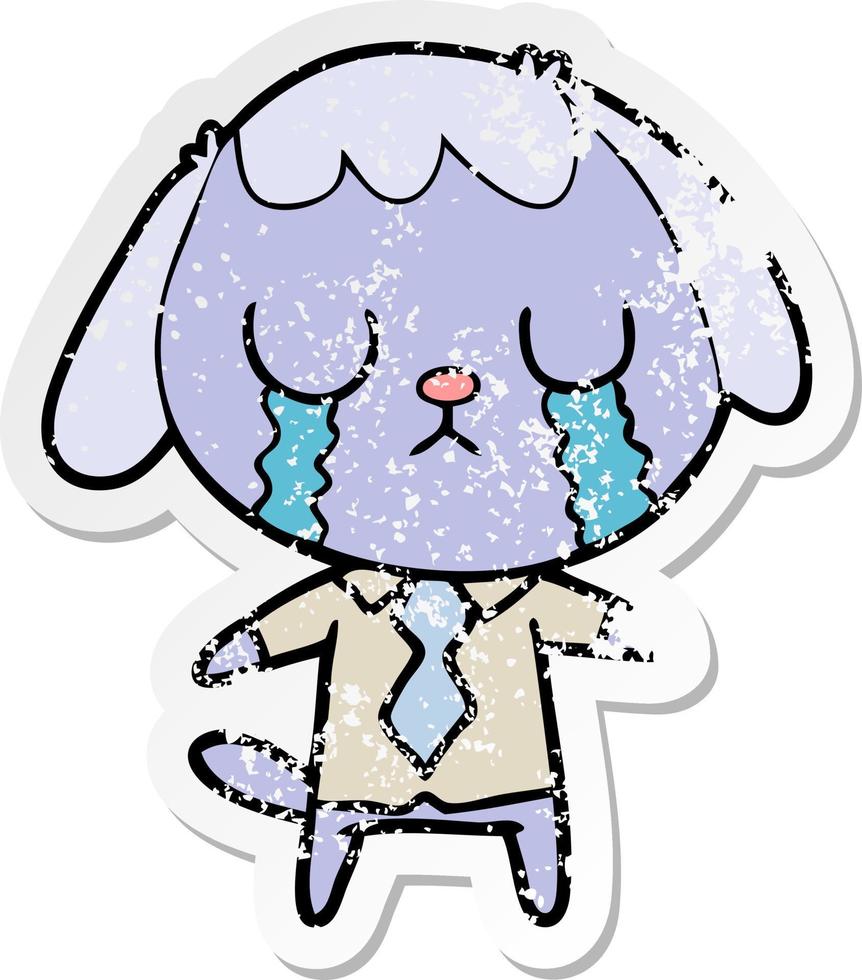 distressed sticker of a cute cartoon dog crying vector