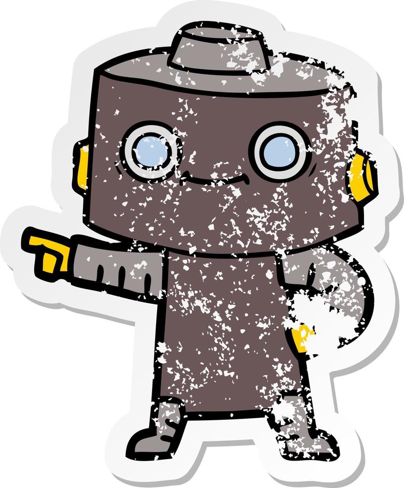 distressed sticker of a cartoon robot vector