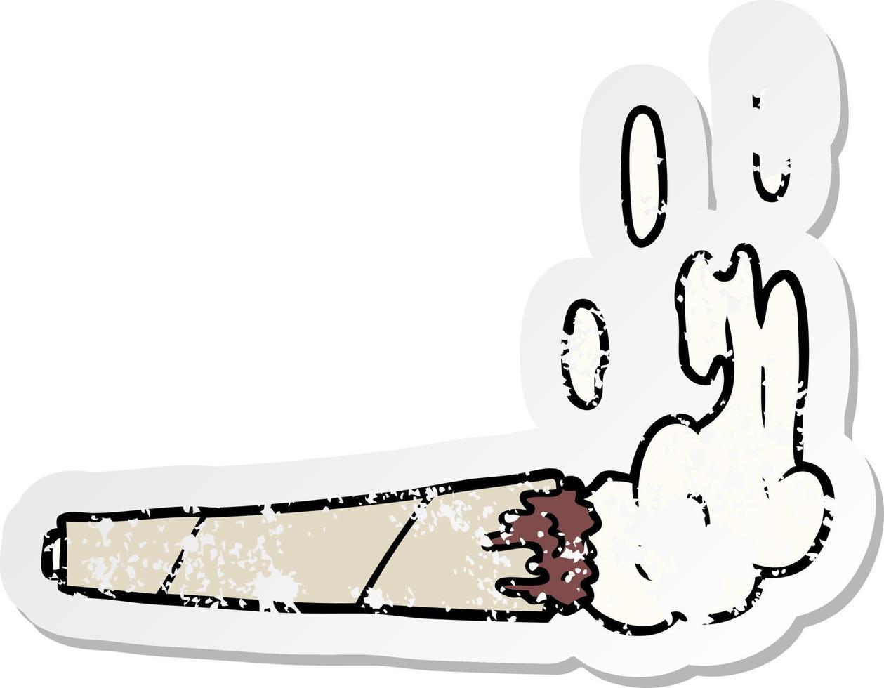 distressed sticker of a cartoon marijuana joint vector