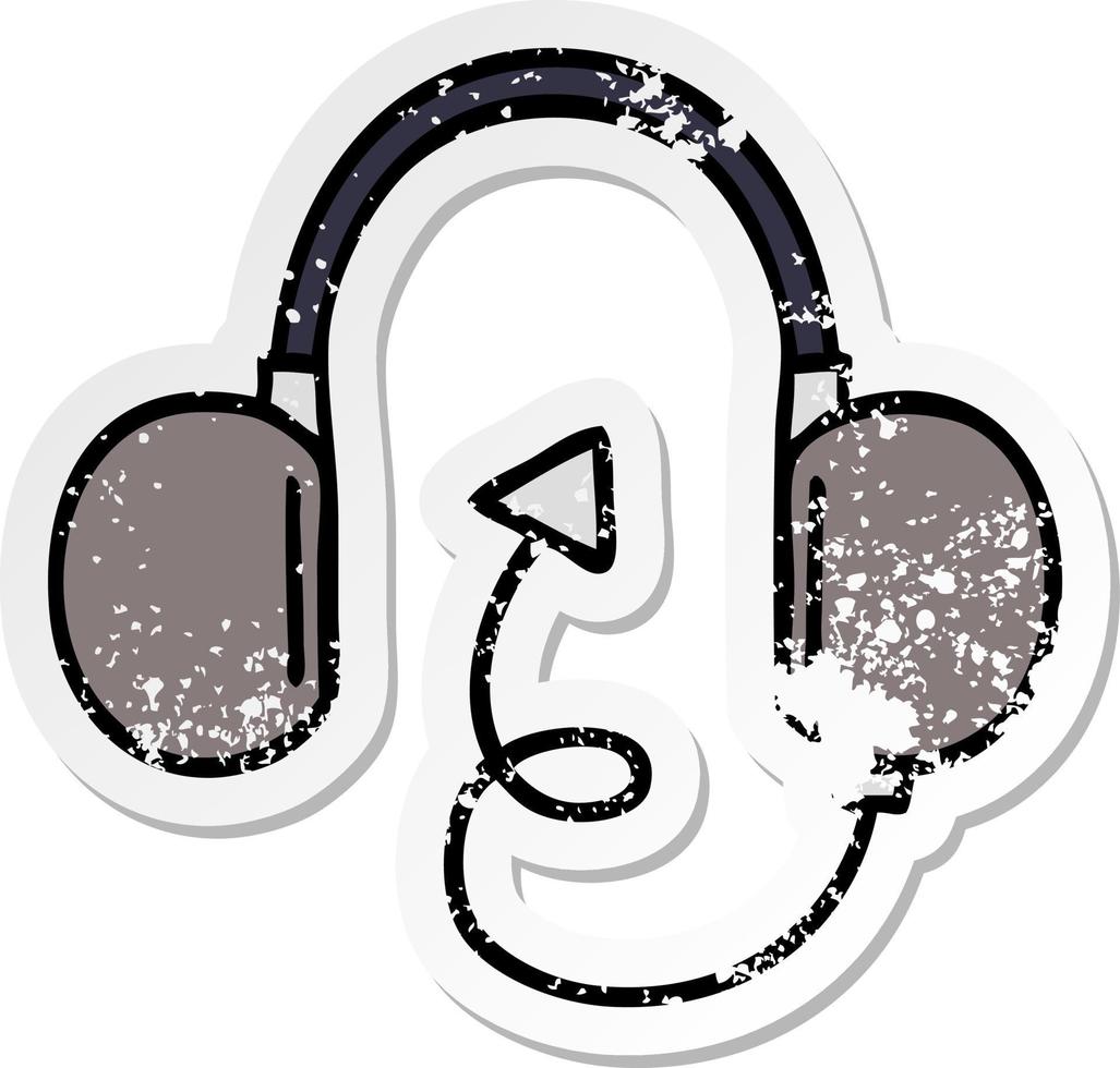 distressed sticker of a cute cartoon retro headphone vector