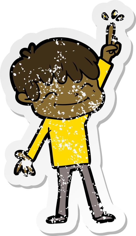 distressed sticker of a cartoon happy boy vector