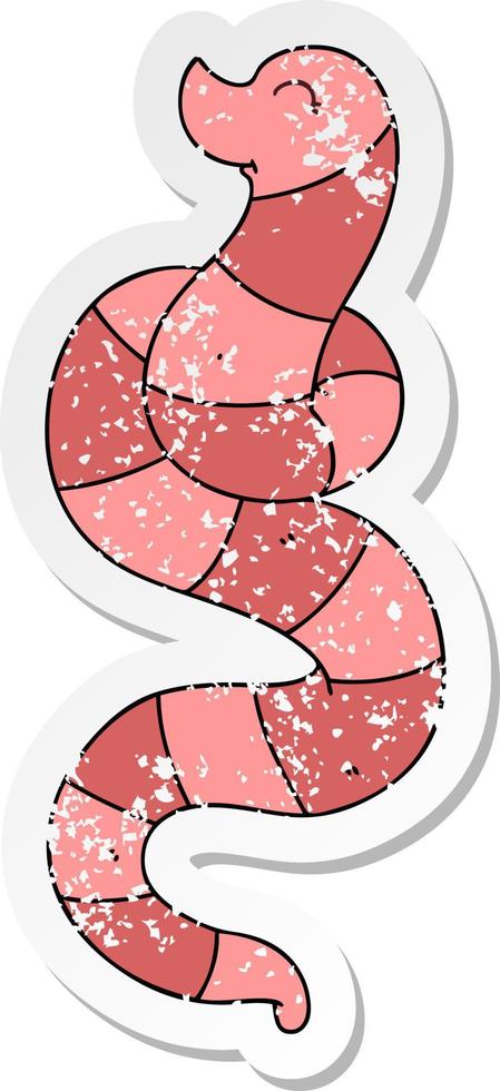 distressed sticker of a quirky hand drawn cartoon worm vector