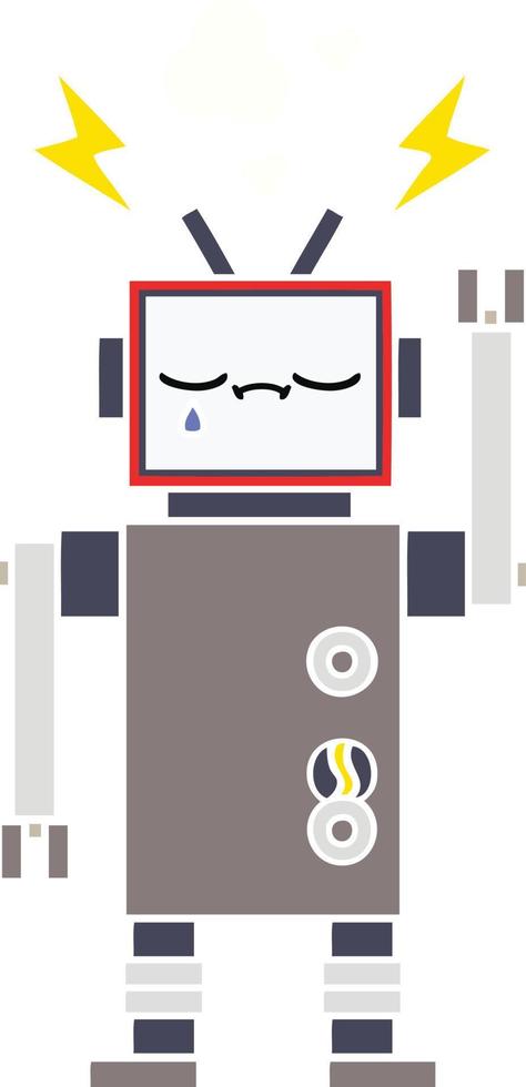 flat color retro cartoon robot vector