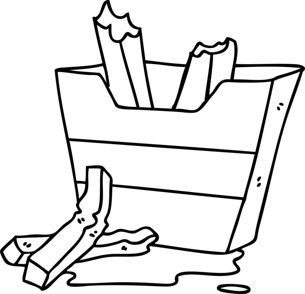 quirky line drawing cartoon french fries vector