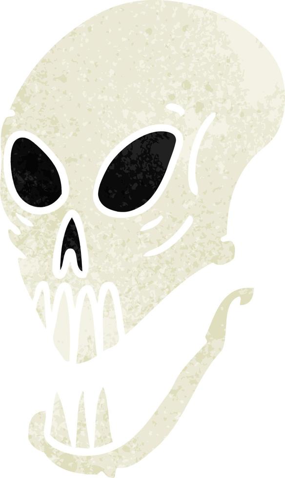 garabato de dibujos animados retro de una cabeza de calavera vector