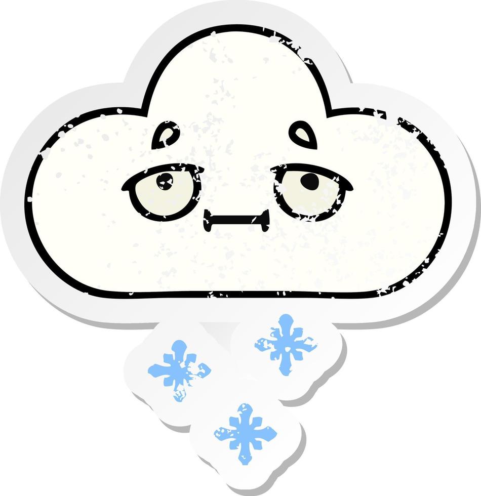 distressed sticker of a cute cartoon snow cloud vector