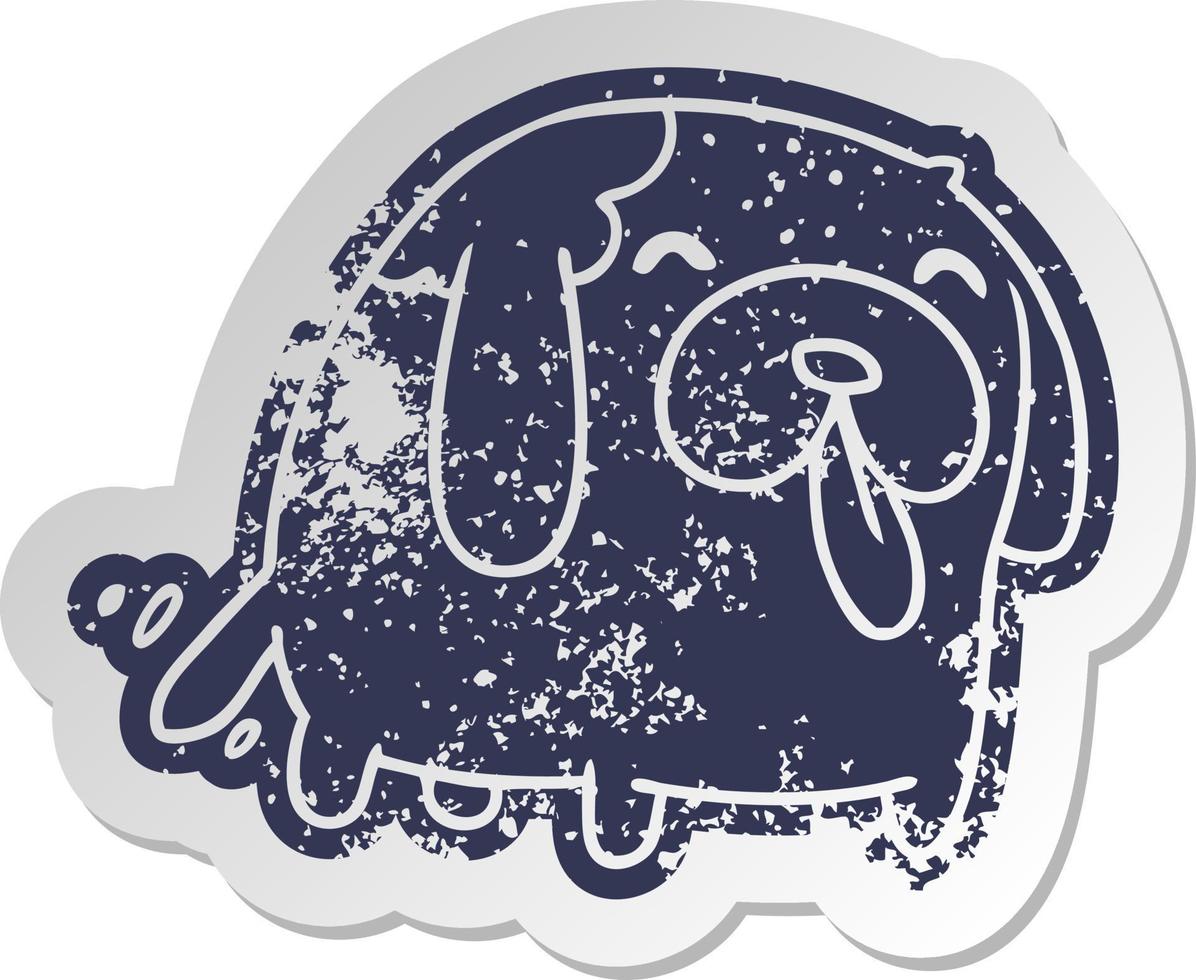 distressed old sticker kawaii of a cute dog vector