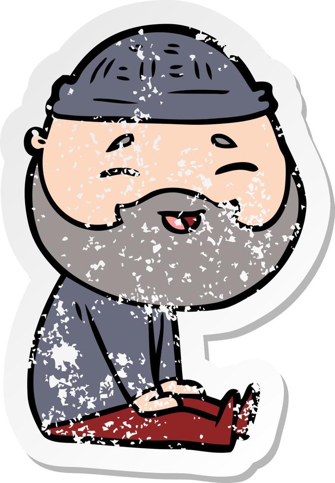distressed sticker of a cartoon happy bearded man vector