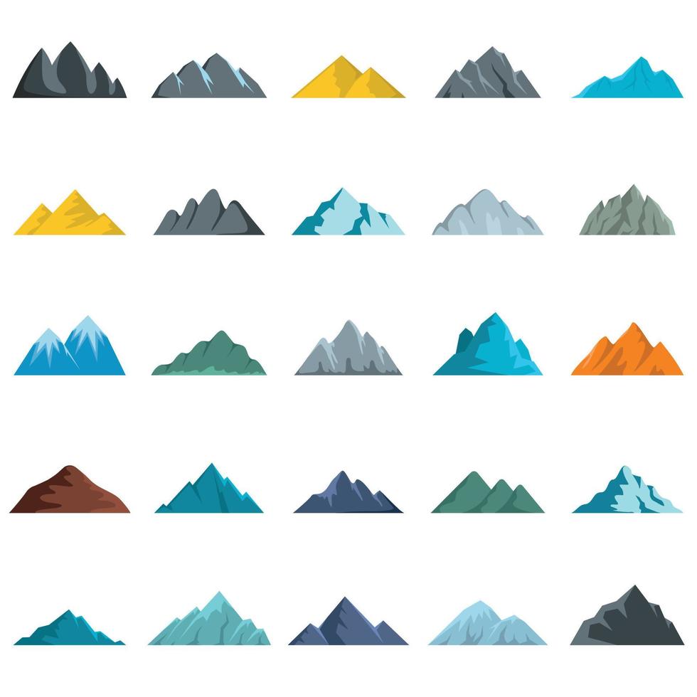 Mountain icons set, flat style vector