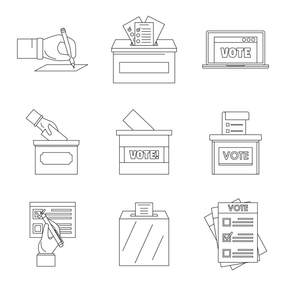 Ballot voting box vote icons set, outline style vector