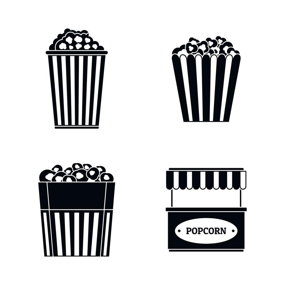 Popcorn cinema box striped icons set, simple style vector