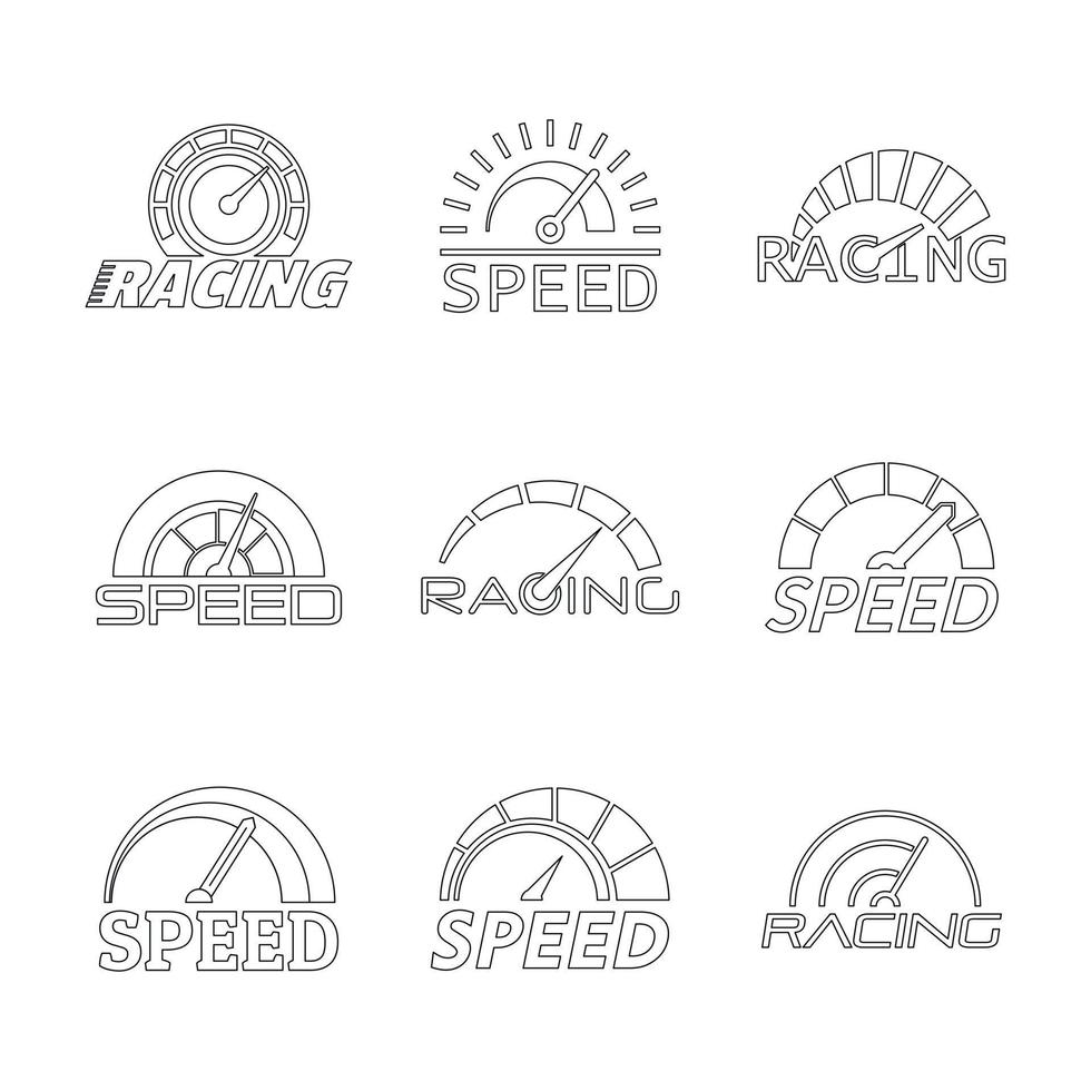 Speedometer level panel logo set, outline style vector