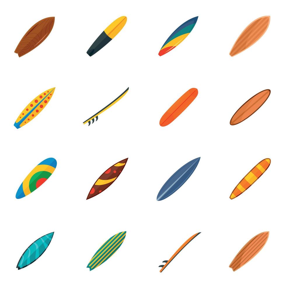 Surfboard surf board icons set, flat style vector