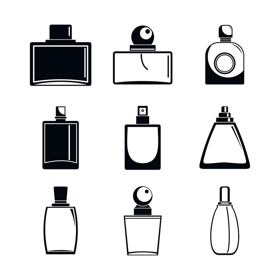 Fragrance bottles perfume icons set, simple style vector