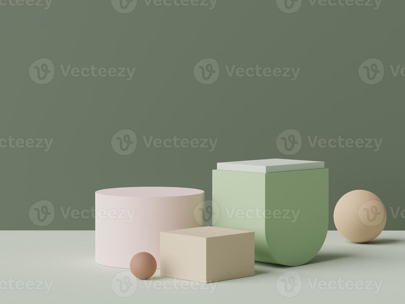 3d rendering of minimal scene of white blank podium with earth tones color theme. Display stand for product presentation mock up and cosmetic advertising. photo