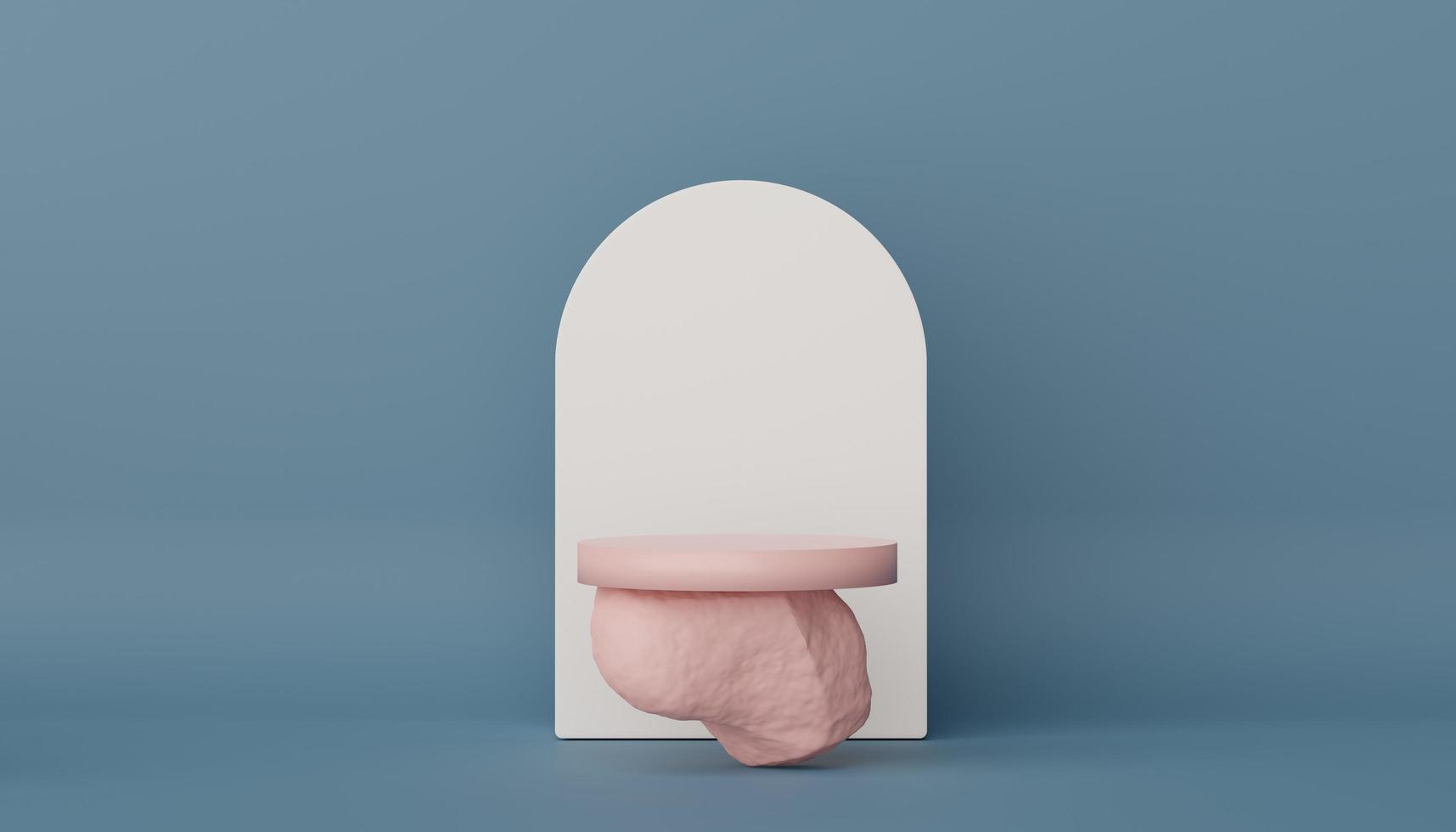 Abstract display podium with minimal geometric shapes design. 3d  rendering scene for mock up and product presentation. Pedestal platform for cosmetic advertise. photo