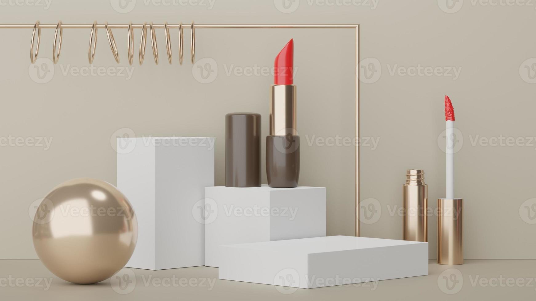 Podium for product placement with Retro modern and contemporary design. 3d rendering minimal scene for mock up and showing brand. Pedestal platform for cosmetic advertise. Various of arch simple. photo