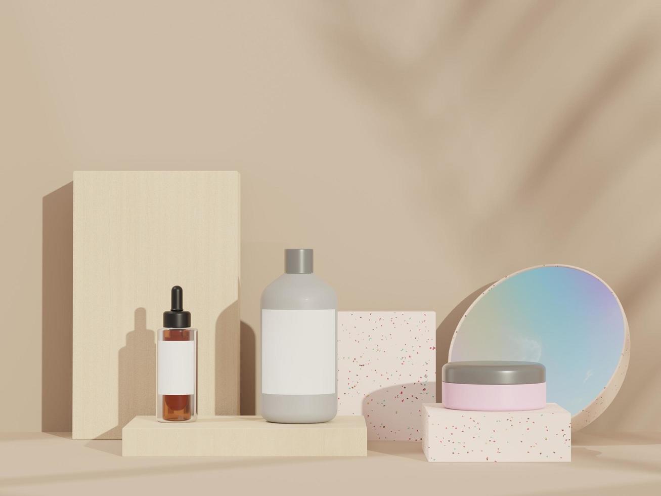 3d render of blank cosmetics skincare product or packaging for mock up. Terrazzo design. Beauty soap and spa concept. Lotion oil moisture for skin health. Premium and luxury design for branding. photo