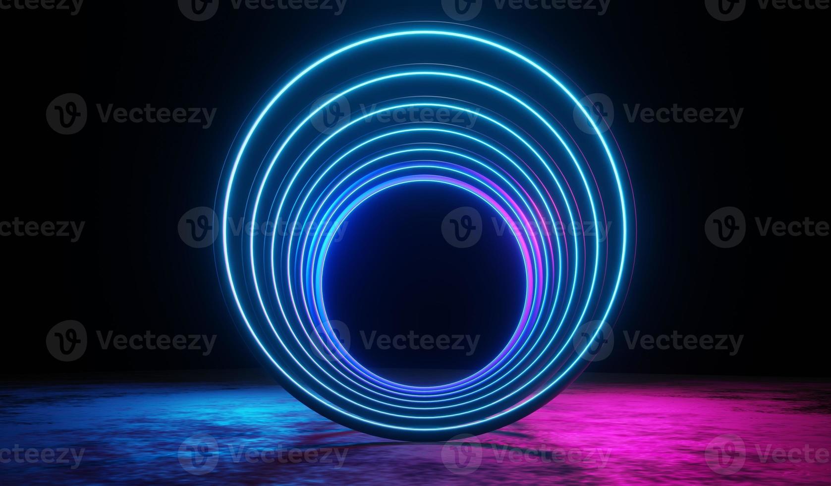 3d render of RGB neon light on darkness background. Abstract Laser lines show at night. Ultraviolet spectrum beam scene photo