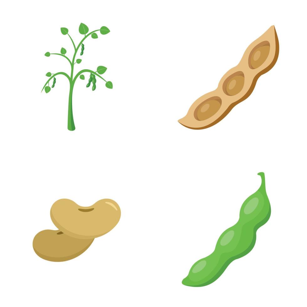 Soybean soy beans seed icons set flat style vector