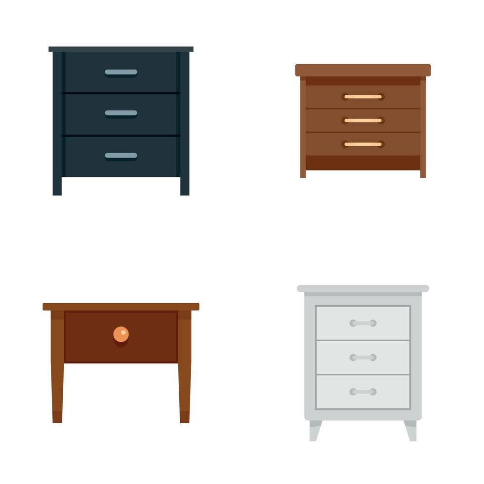 Nightstand bedside icons set flat style vector