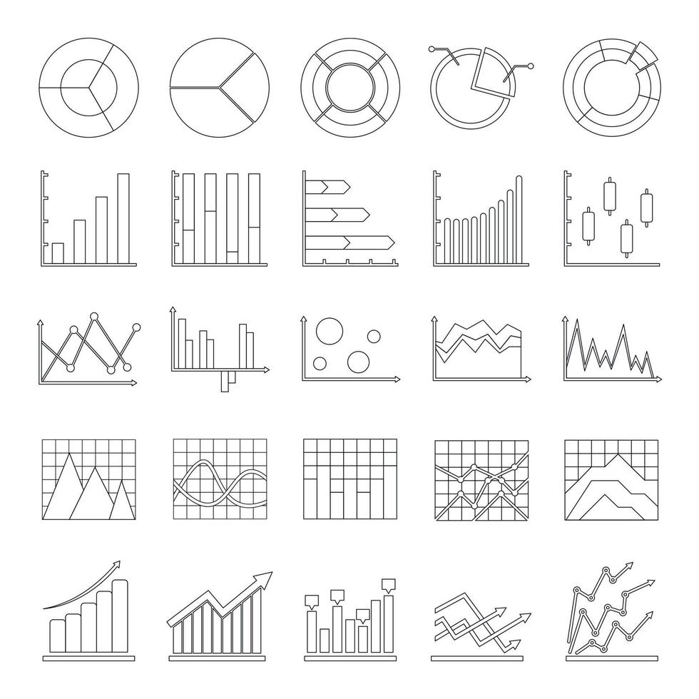 Chart diagram icon set, outline style vector