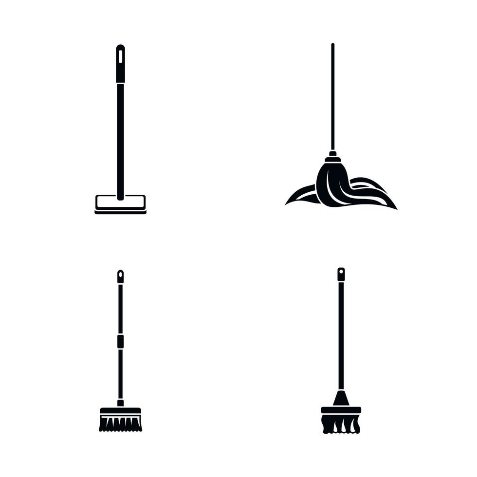 Conjunto de iconos de hisopo de limpieza de fregona, estilo simple vector