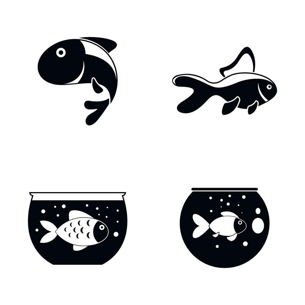 Goldfish and fishbowl icons set, simple style vector