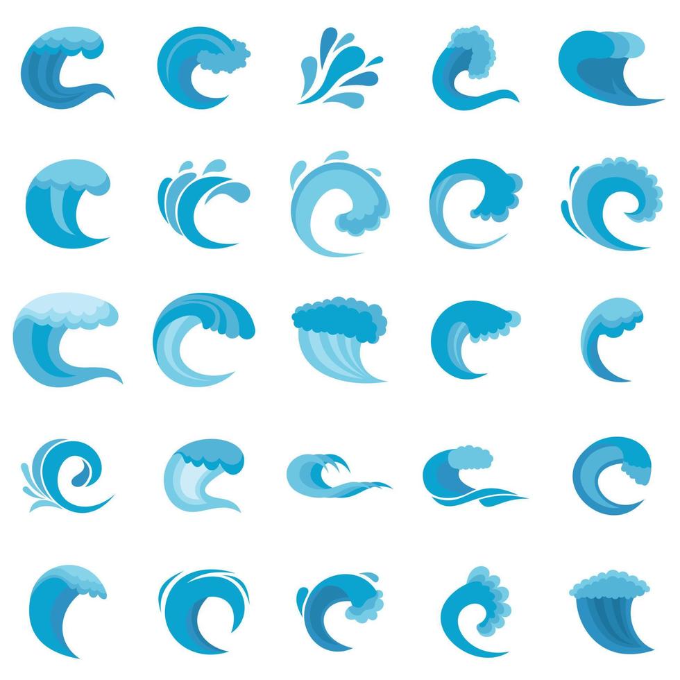 Water wave icons set, flat style vector