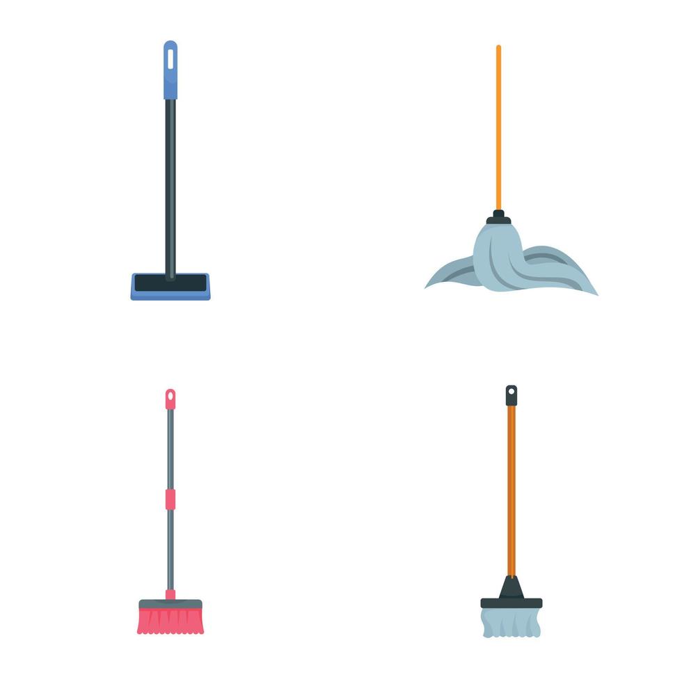 Mop cleaning swab icons set, flat style vector