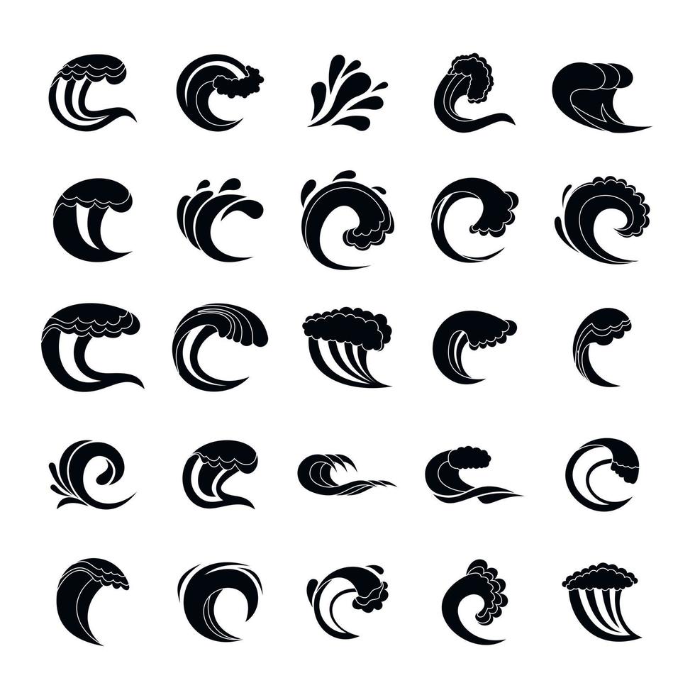 conjunto de iconos de ondas de agua, estilo simple vector