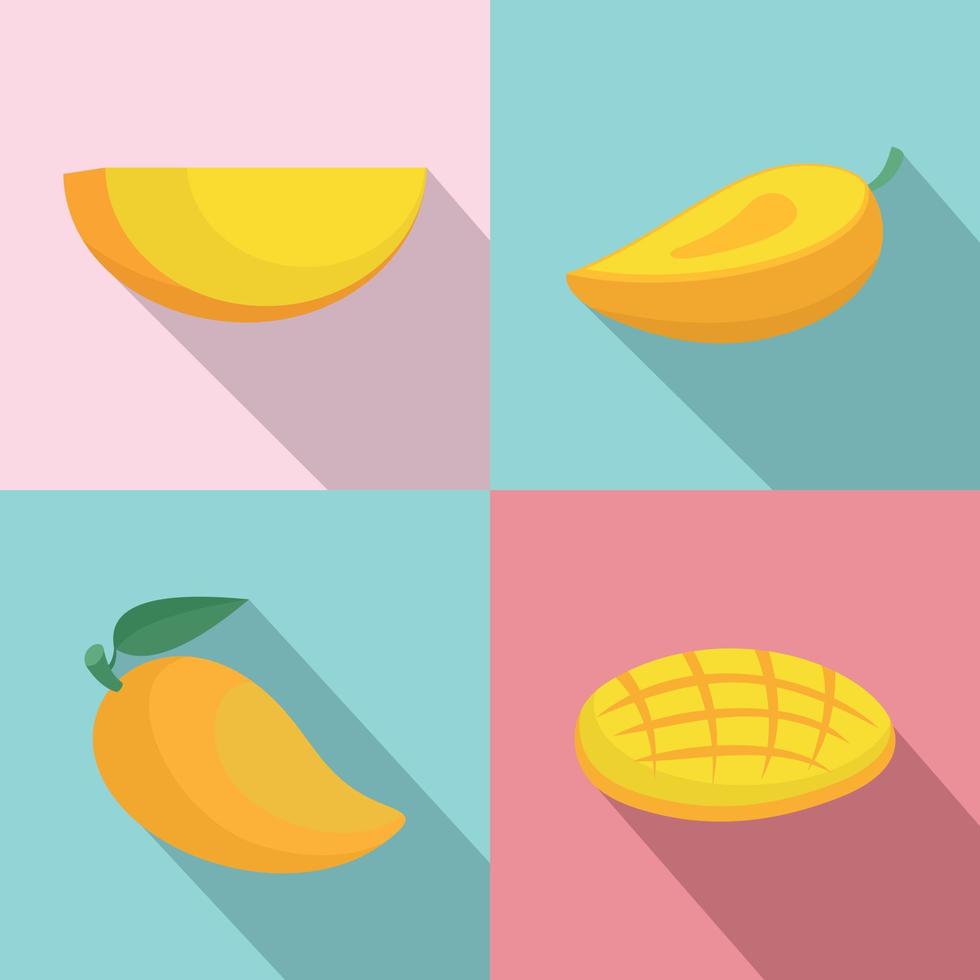 Mango fruit yellow icons set, flat style vector