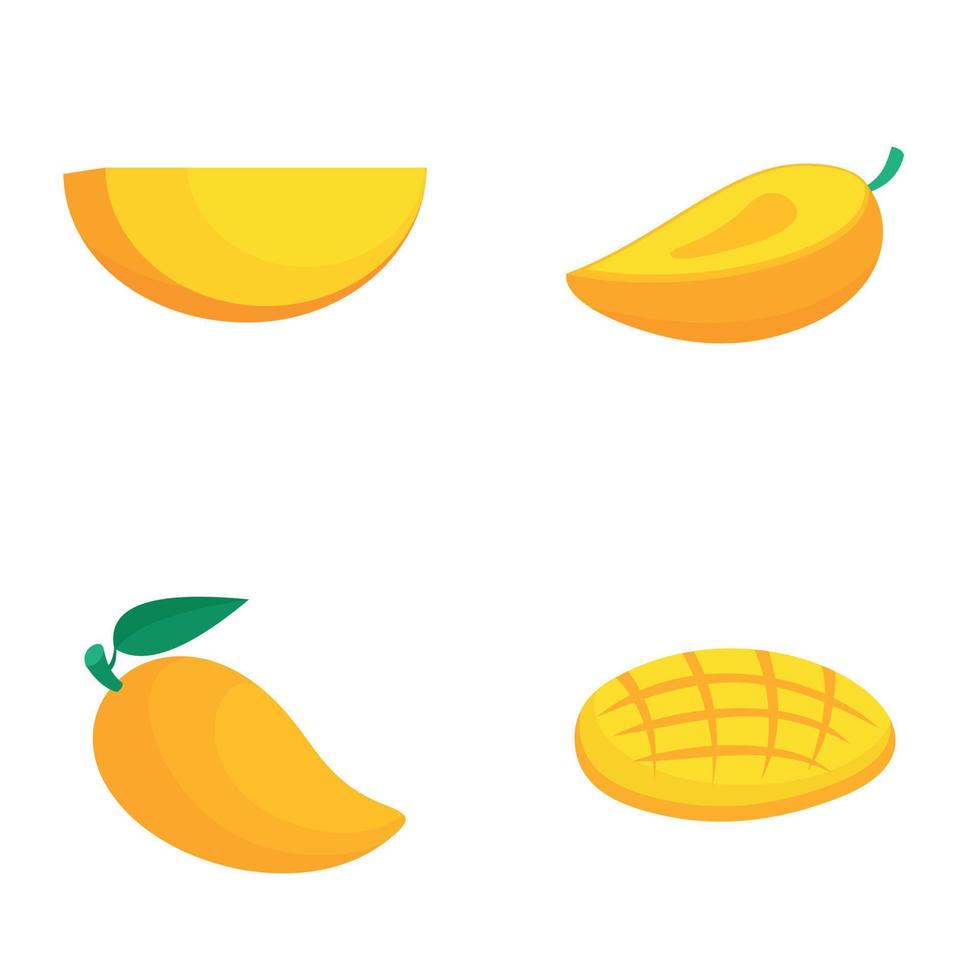 Mango fruit yellow icons set, flat style vector