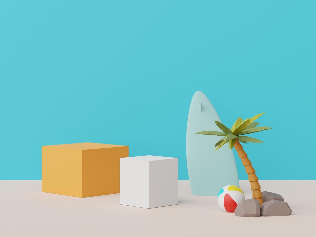 3d render of Abstract minimal  display podium for showing products or cosmetic presentation with summer beach scene. Summer time. photo