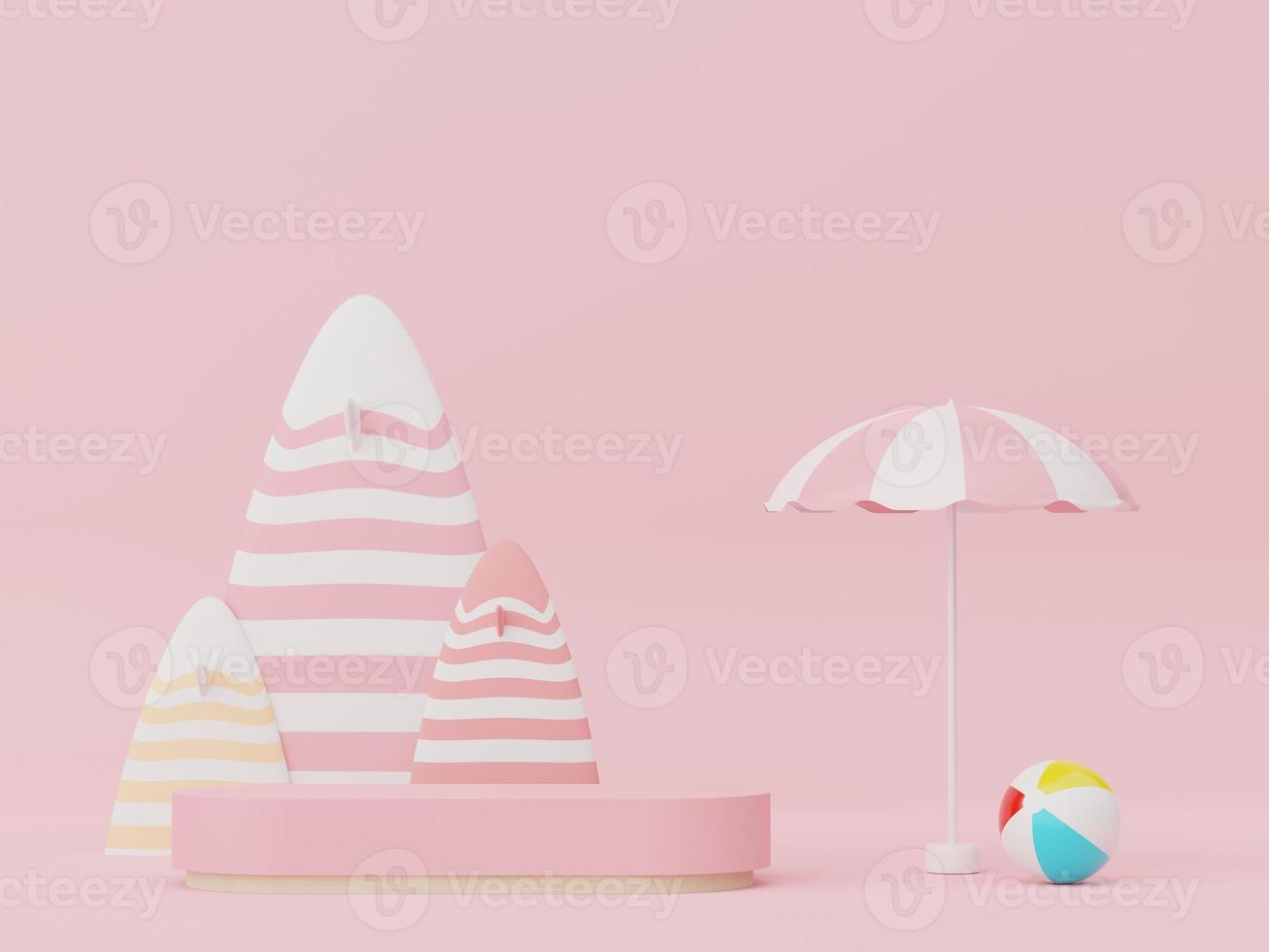 3d render of minimal display podium with summer season background concept. Minimalist pedestal for web banner and mock up. photo