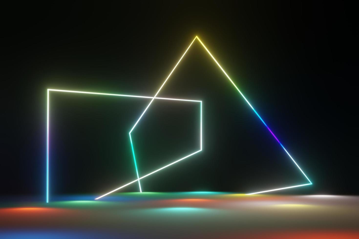 3d render of RGB neon light on darkness background. Abstract Laser lines show at night. Ultraviolet spectrum beam scene photo