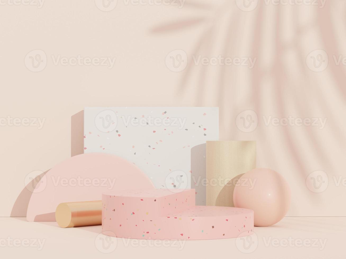 3d abstract background Terrazzo podium for product presentation and brand advertising with shadow of leave. Empty scene for mock up. photo