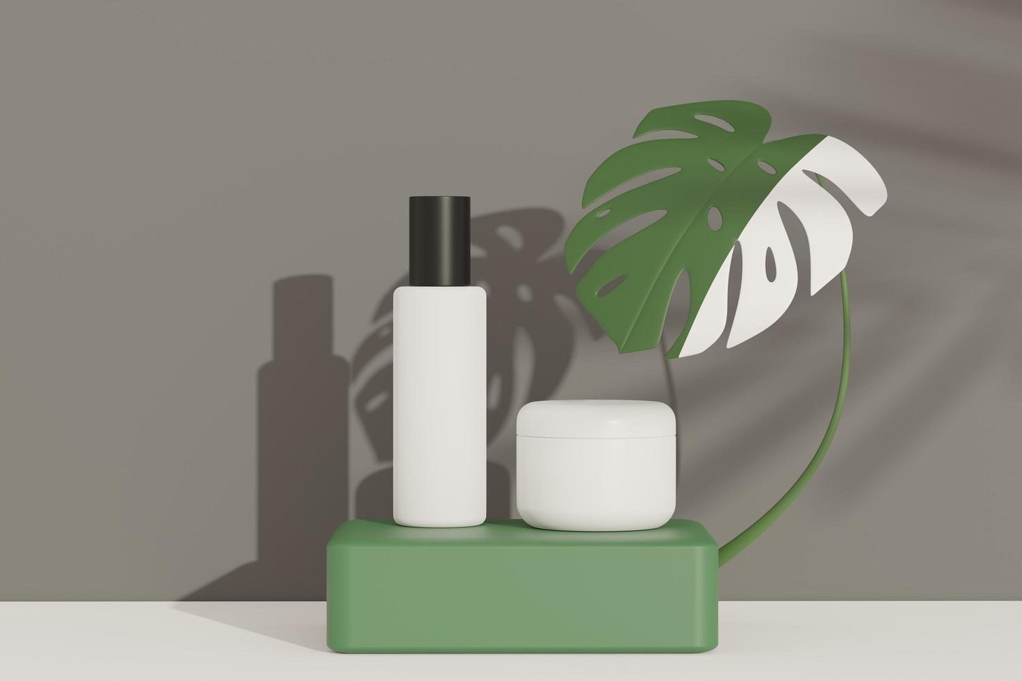 3d render of blank cosmetics skincare product or packaging for mock up. Beauty soap and spa concept. Lotion oil moisture for skin health. Premium and luxury design for branding. photo