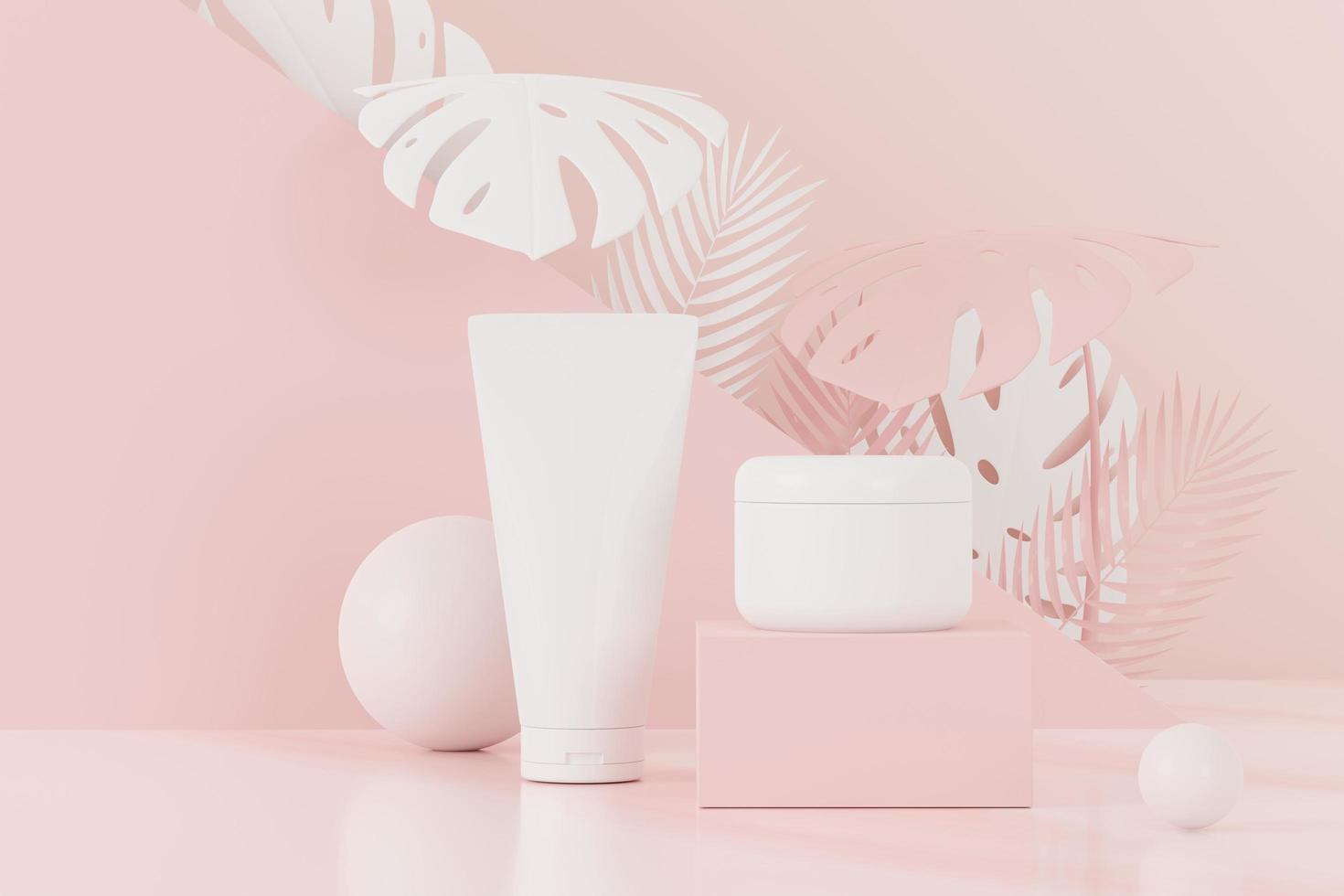 3d render of blank cosmetics skincare product or packaging for mock up. Beauty soap and spa concept. Lotion oil moisture for skin health. Premium and luxury design for branding. photo
