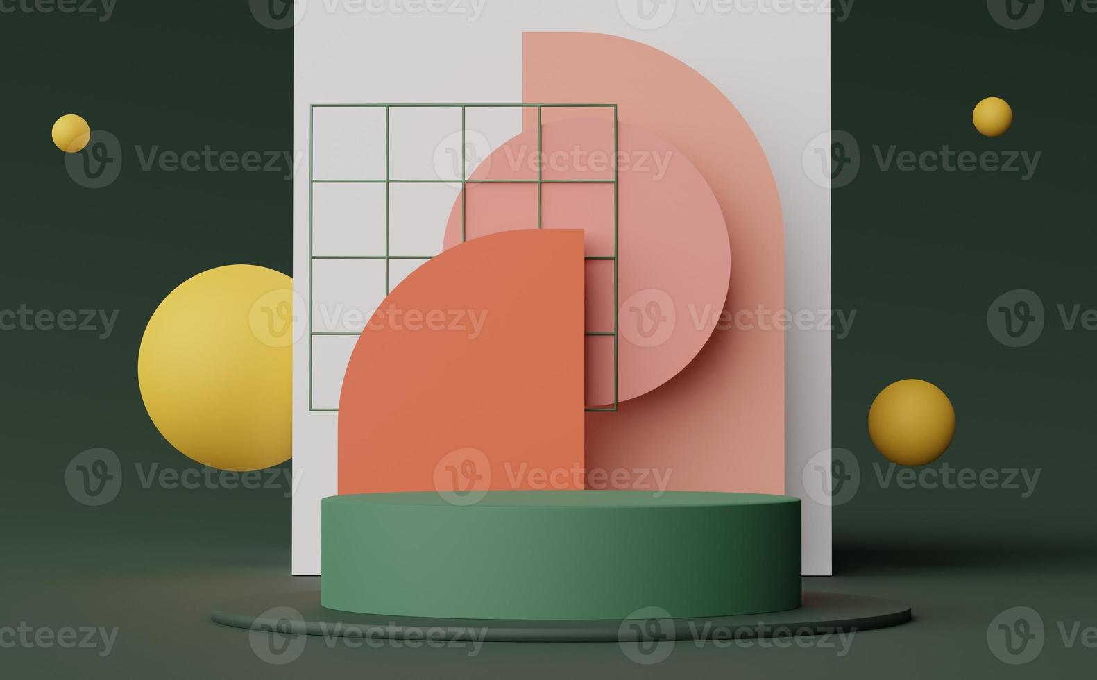 3d render of Abstract minimal  display podium for showing products, cosmetic presentation and mock up. Showcase scene with pastel earth tone background. Illuminated simple geometric shapes. photo