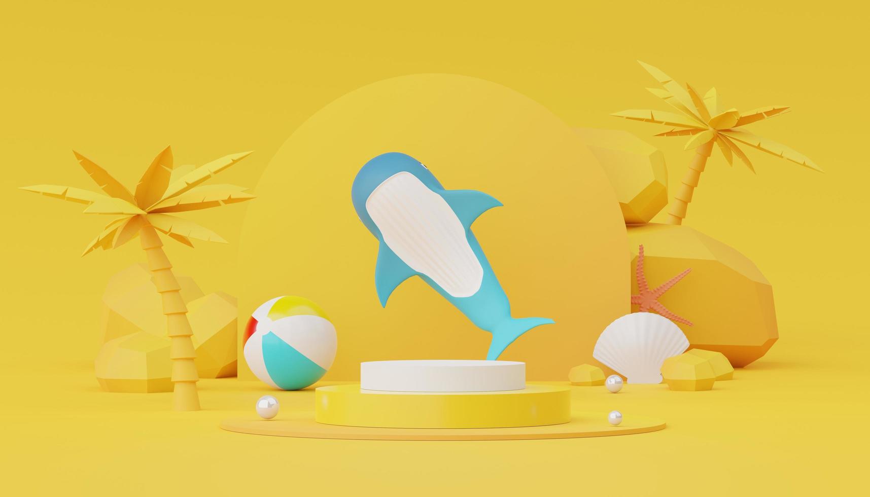 3d render of Abstract minimal  display podium for showing products or cosmetic presentation with summer beach scene. Summer time. photo