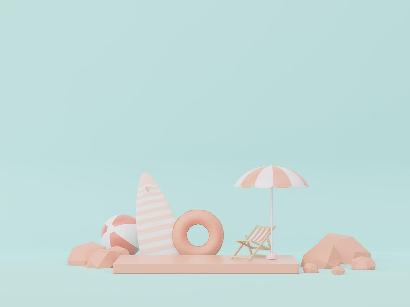 3d render of minimal display podium with summer season background concept. Minimalist pedestal for web banner and mock up. photo