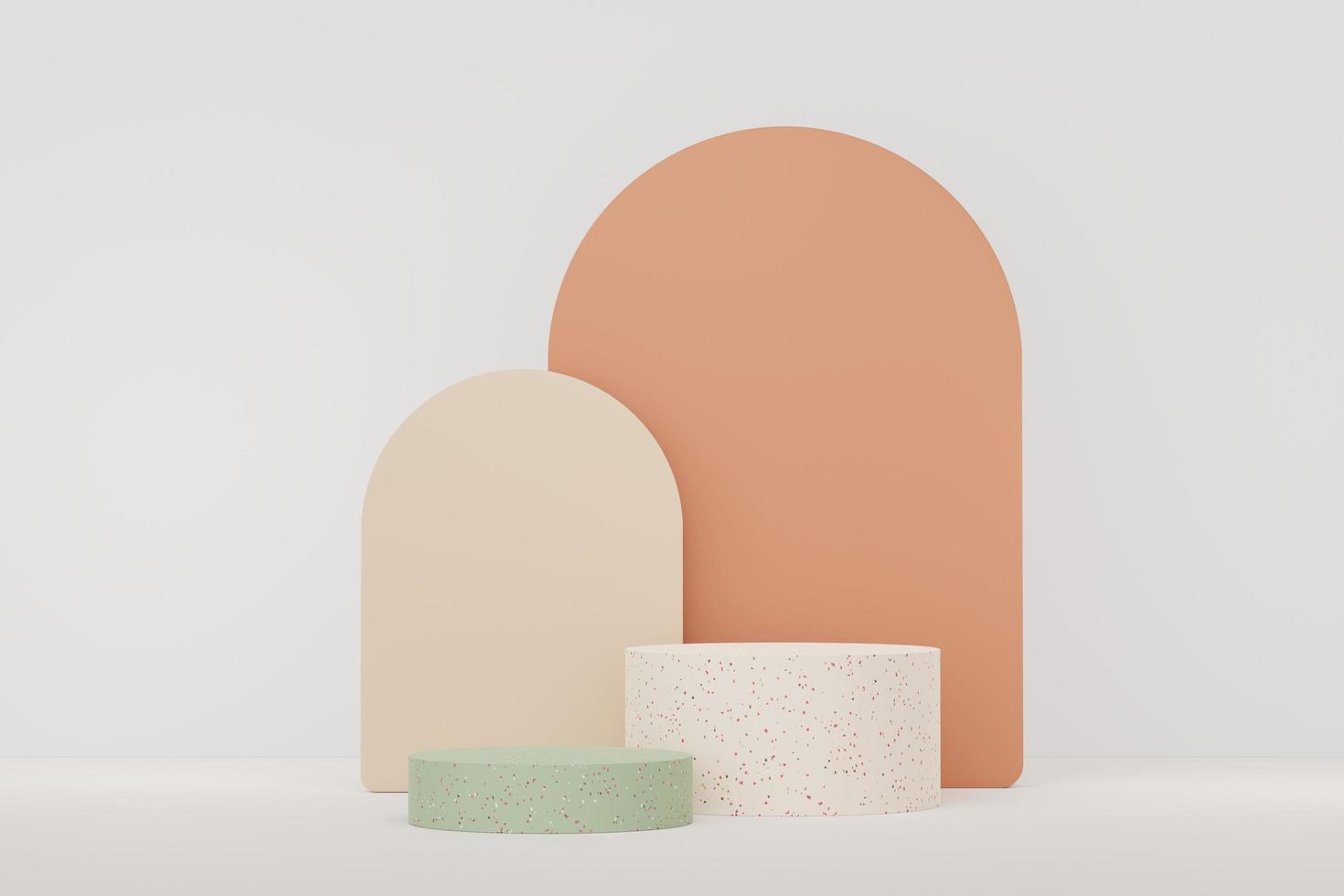 3d abstract white platform showcase for product and cosmetic presentation with terrazzo idea concept. Minimal Podium for mock up and advertising. Render geometric design scene for web banner. photo