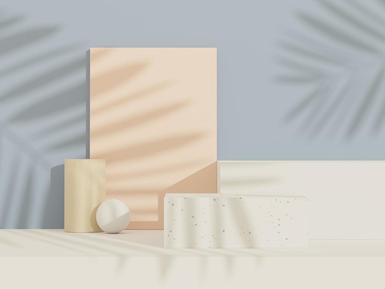 3d abstract background Terrazzo podium for product presentation and brand advertising with shadow of leave. Empty scene for mock up. photo